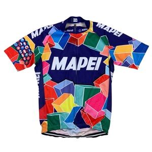 Mapei Cycling Jersey Mens Medium Full Zip Multicolor Geometric Bike Race Shirt